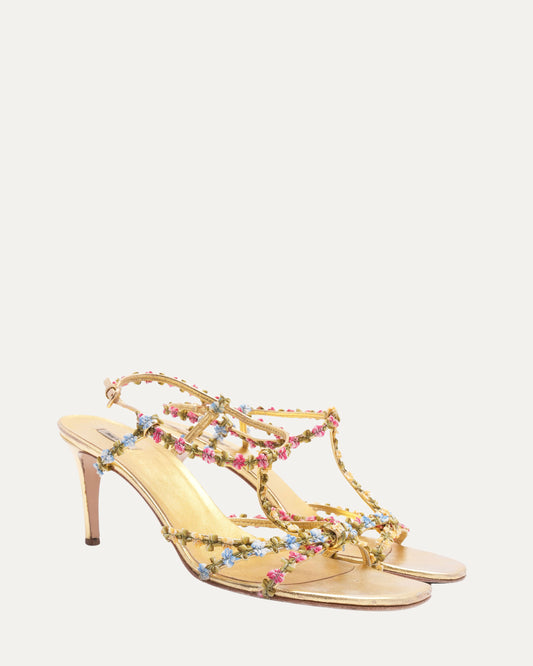 Gold Leather Heels with Floral Detail (c. 2004)