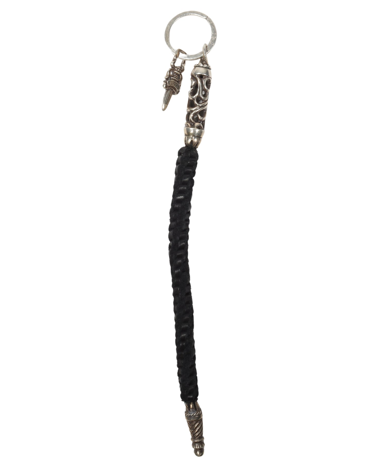 Braided Leather Lanyard Keychain w/ Dagger Charm