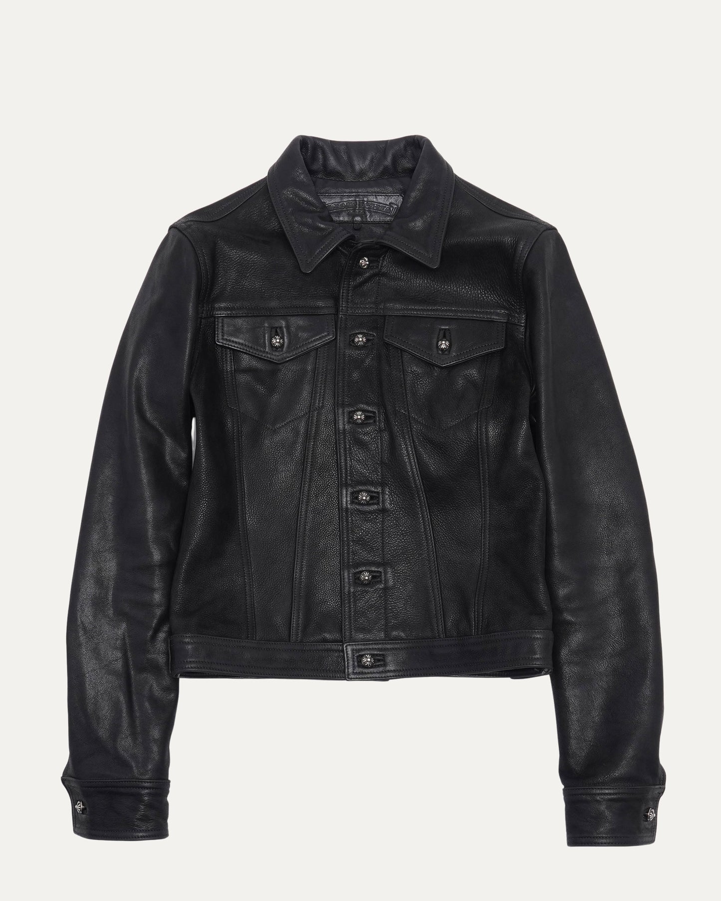 Star Embellished Leather Trucker Jacket