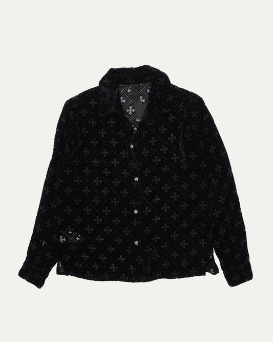 Silk Blend Velvet Burnout Hollow Cross Shirt