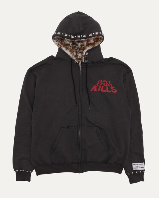 'Art That Kills' Faux Fur Lined Zip-Up Hoodie
