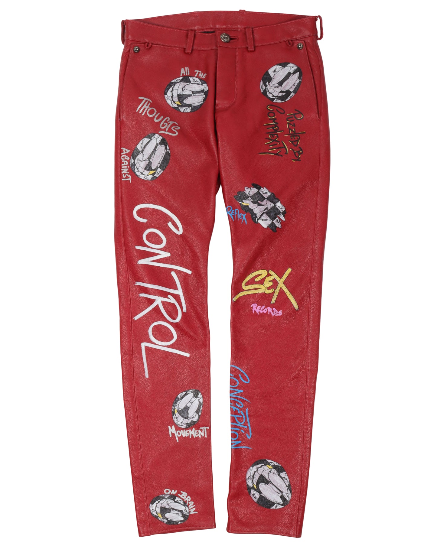 Custom Matty Boy Hand Painted Sex Records Leather Pants