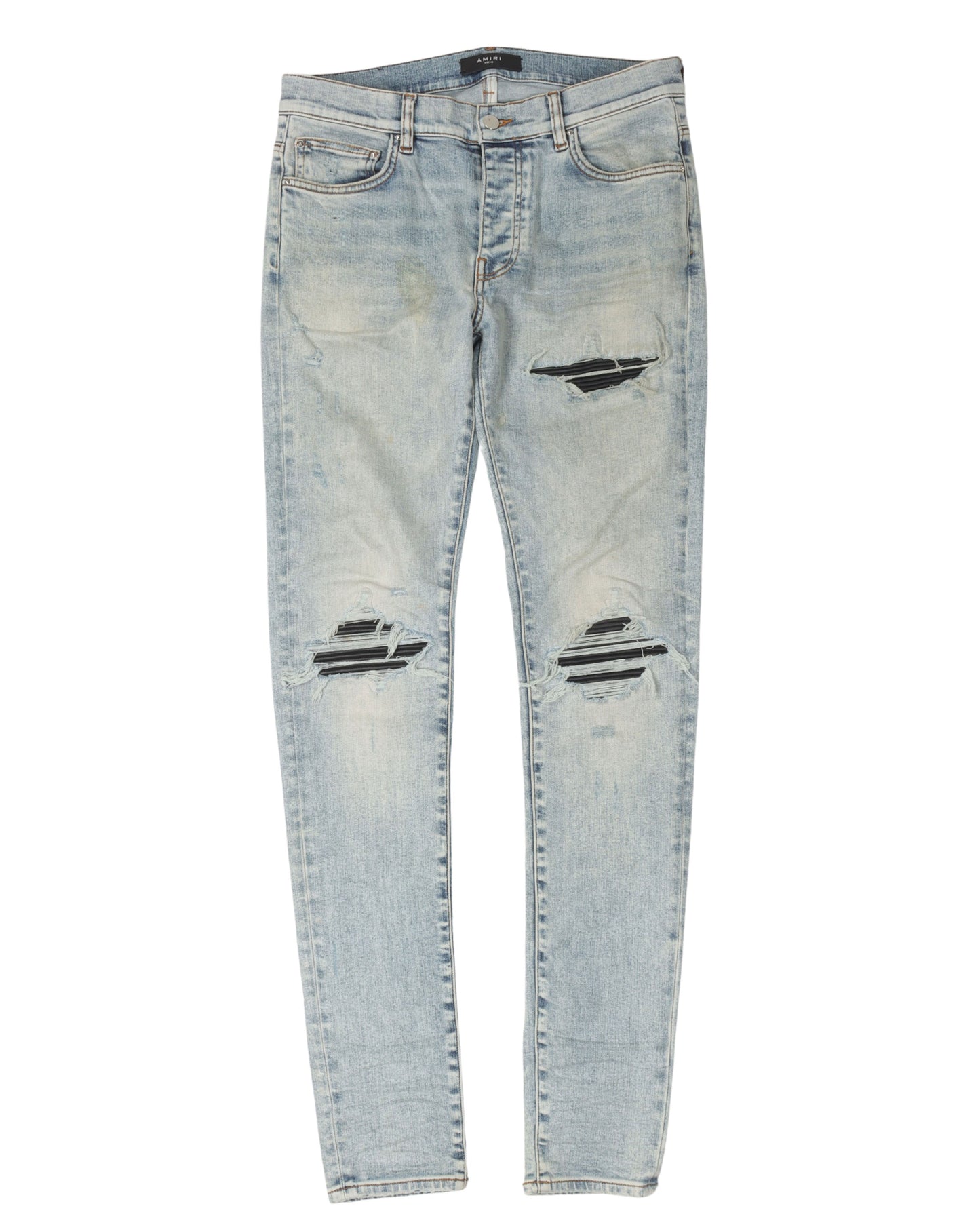Light Wash Leather Repair Denim Jeans