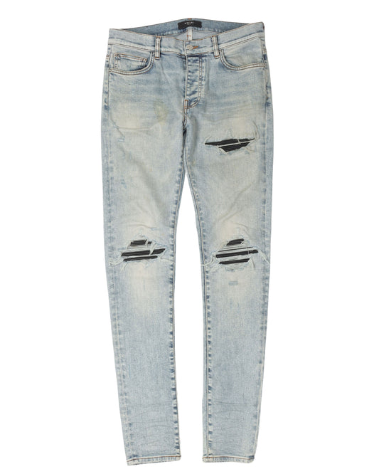 Light Wash Leather Repair Denim Jeans