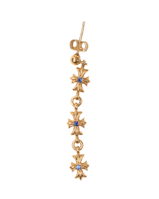 22k Gold & Blue Sapphire Triple Cross Earring