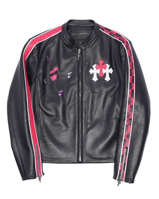 Matty Boy Hand-Painted Cemetery Cross Patch Leather Jacket