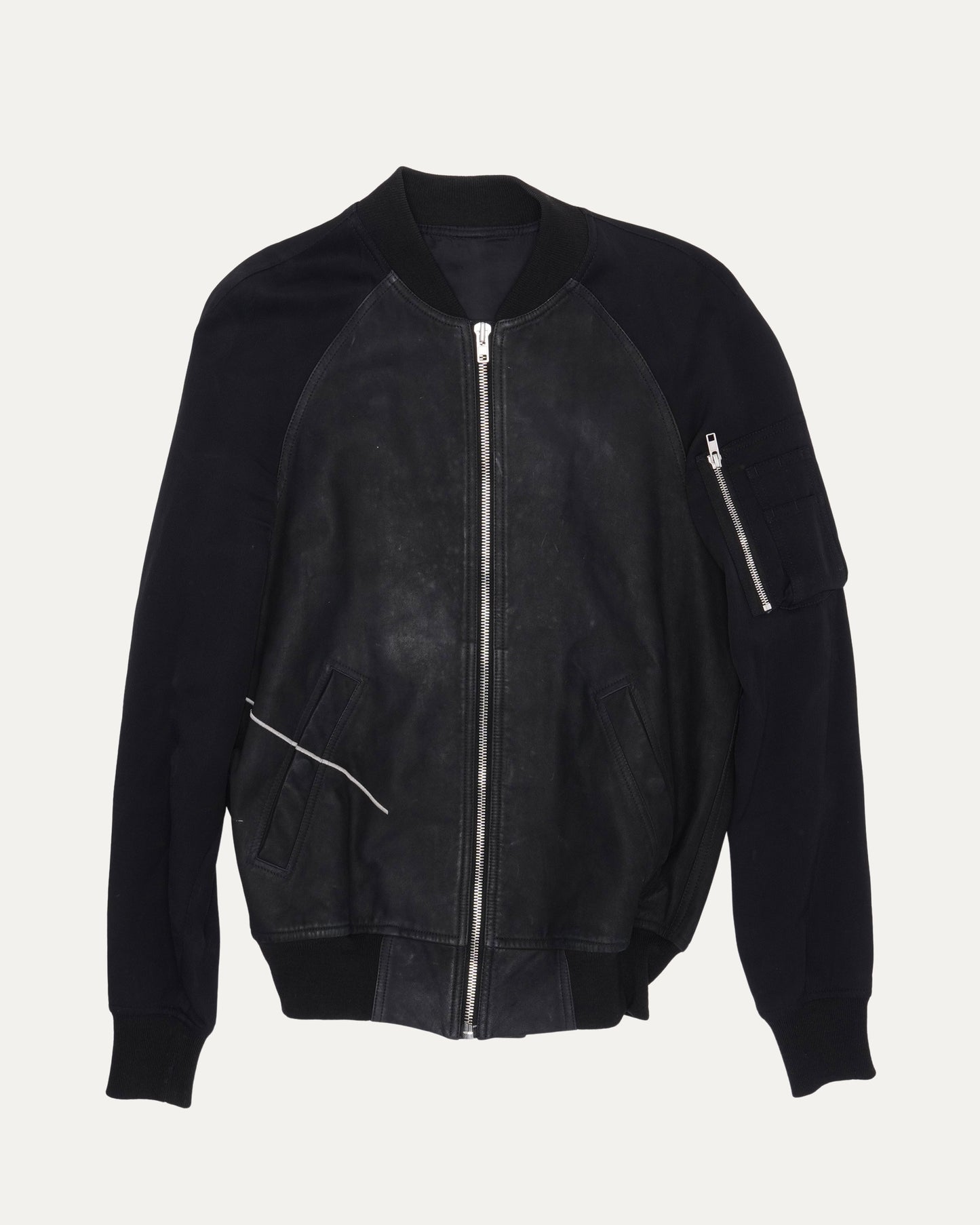 Contrast Sleeve Leather Bomber Jacket
