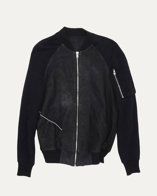 Contrast Sleeve Leather Bomber Jacket