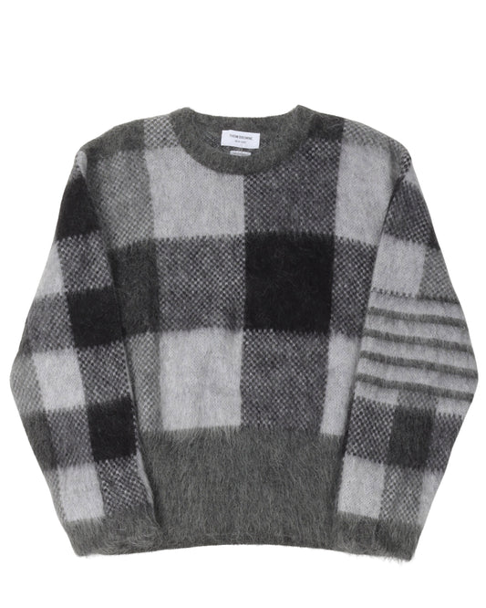 Tonal Grey Buffalo Check Funmix Super Kid Mohair 4-Bar Sweater