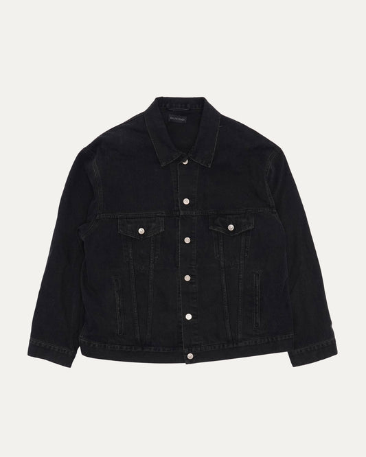 Oversized Spray Paint Logo Denim Trucker Jacket