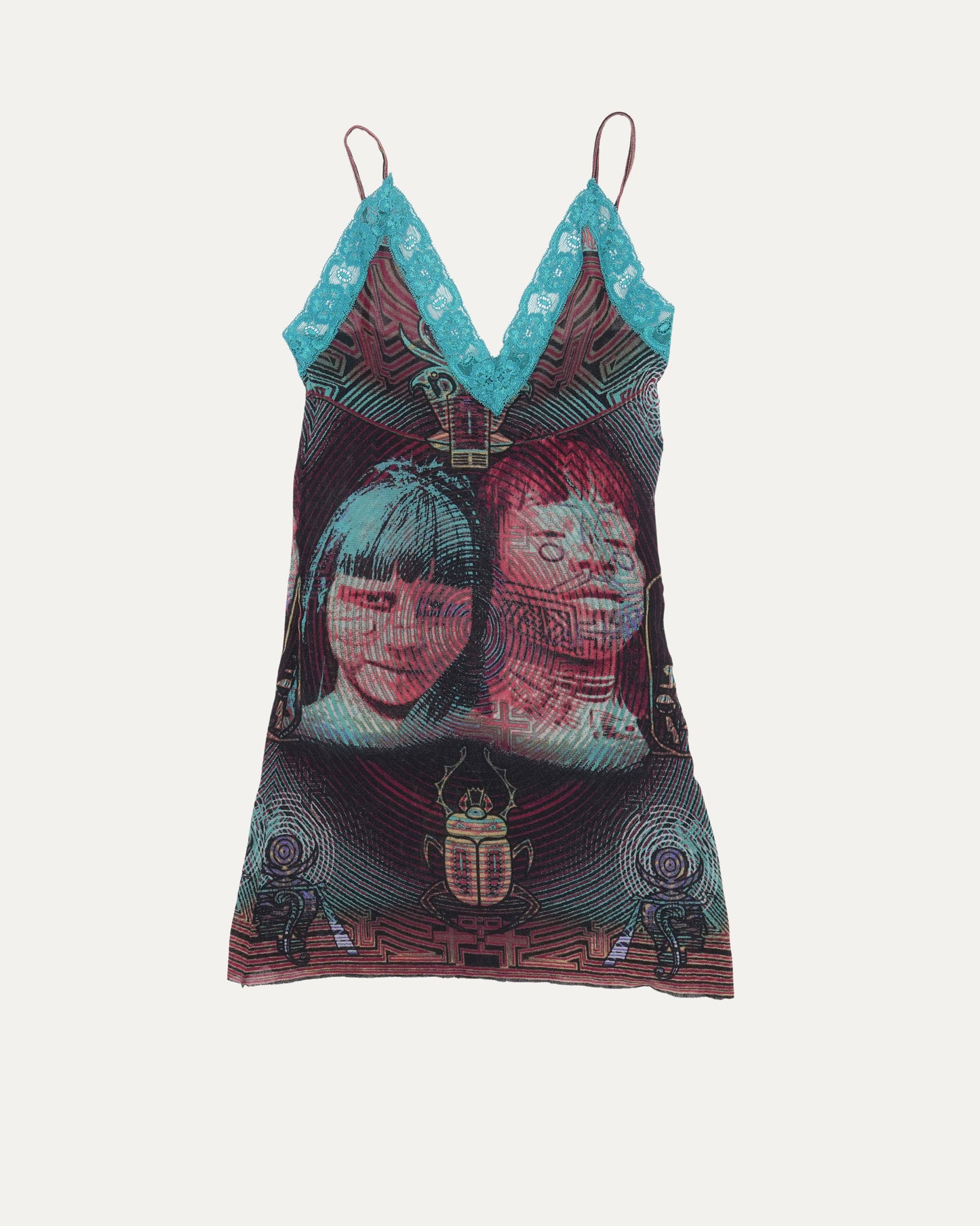 Grunge Psychedelic Mesh Top with Lace Detail
