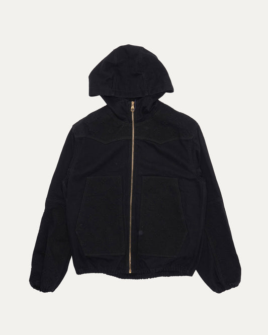 Monogram Embossed Hooded Denim Work Jacket