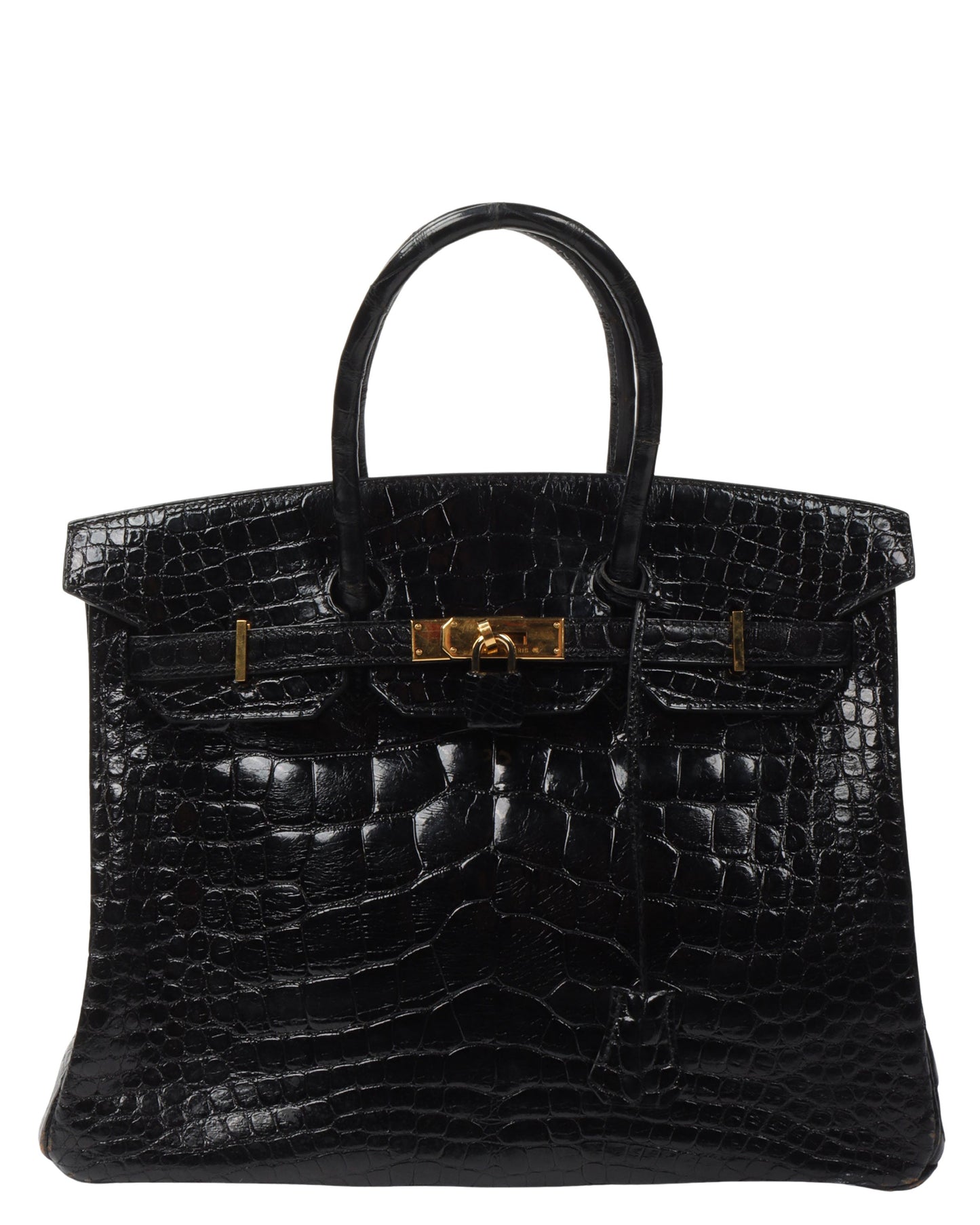Black Shiny Alligator Mississippiensis Birkin 35 Brass Hardware