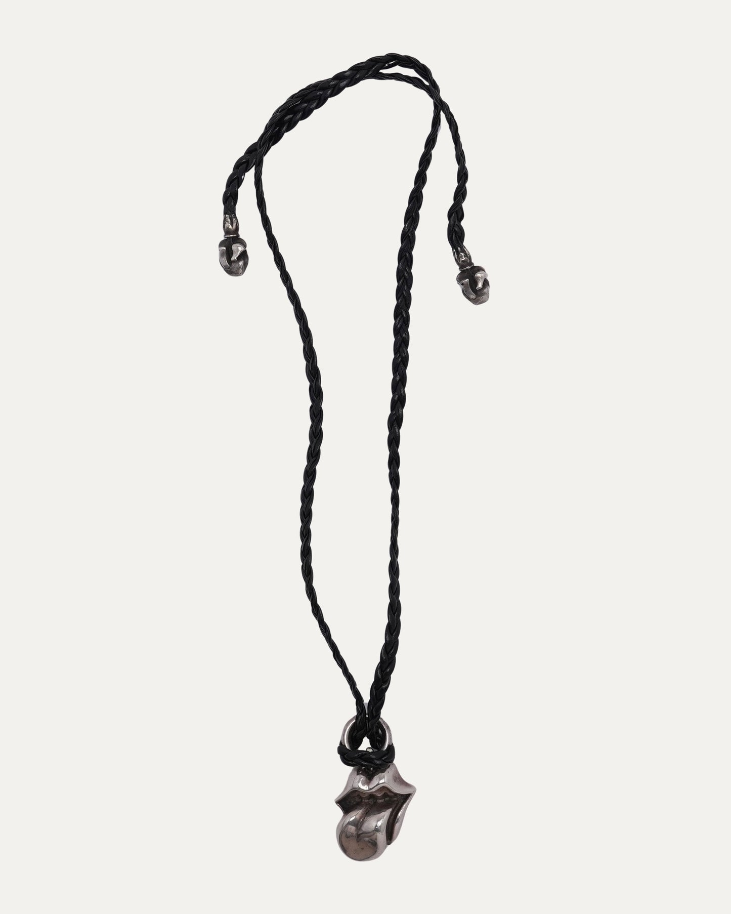 Rolling Stones Pendant on Braided Leather Necklace