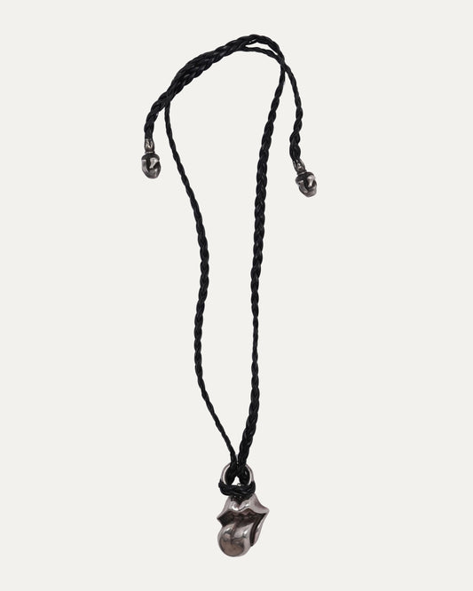 Rolling Stones Pendant on Braided Leather Necklace