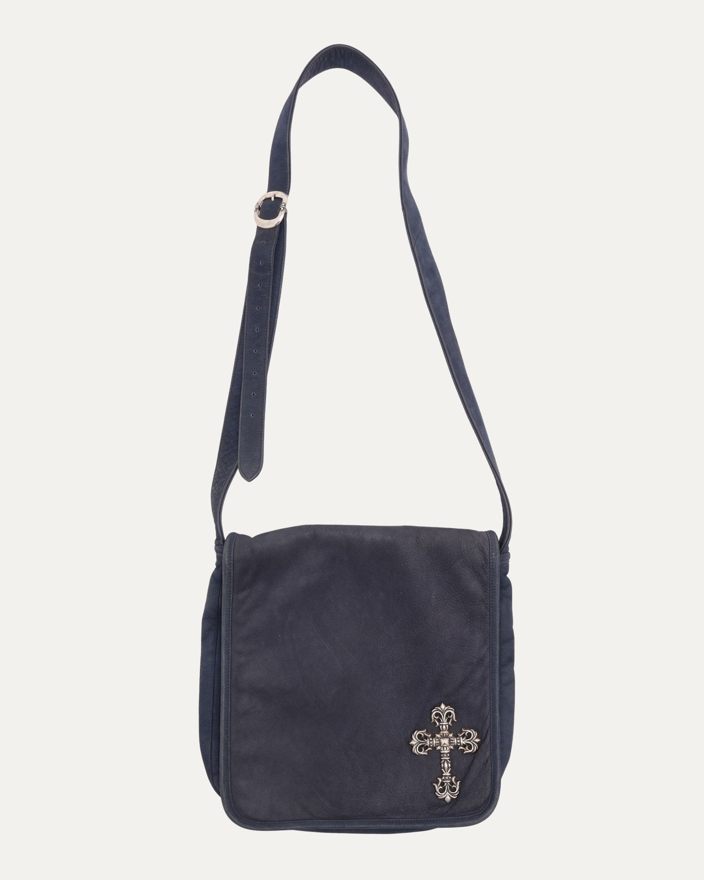 Filigree Cross Embellished Leather Messenger Bag