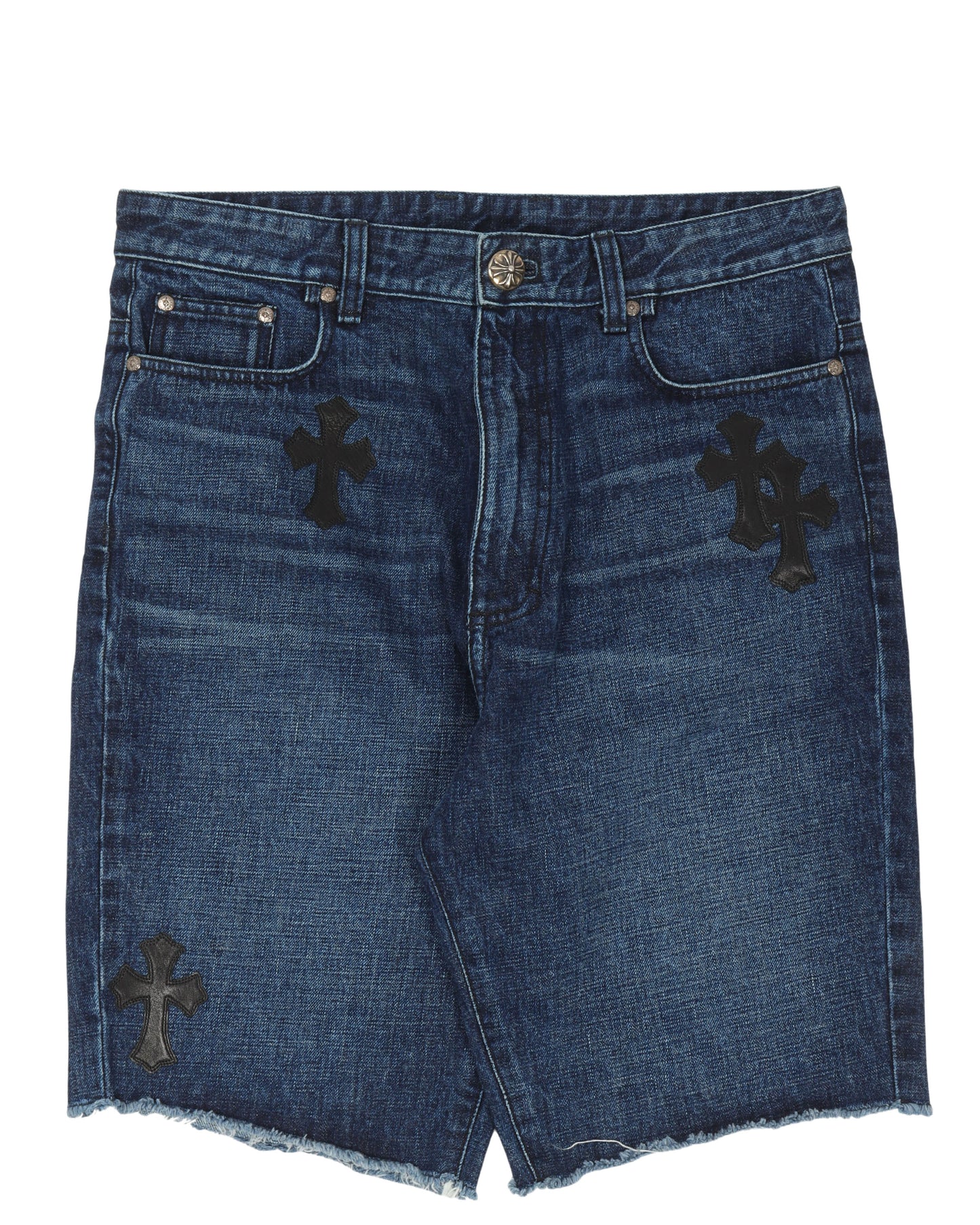 Cross Patch Cut-Off Denim Shorts