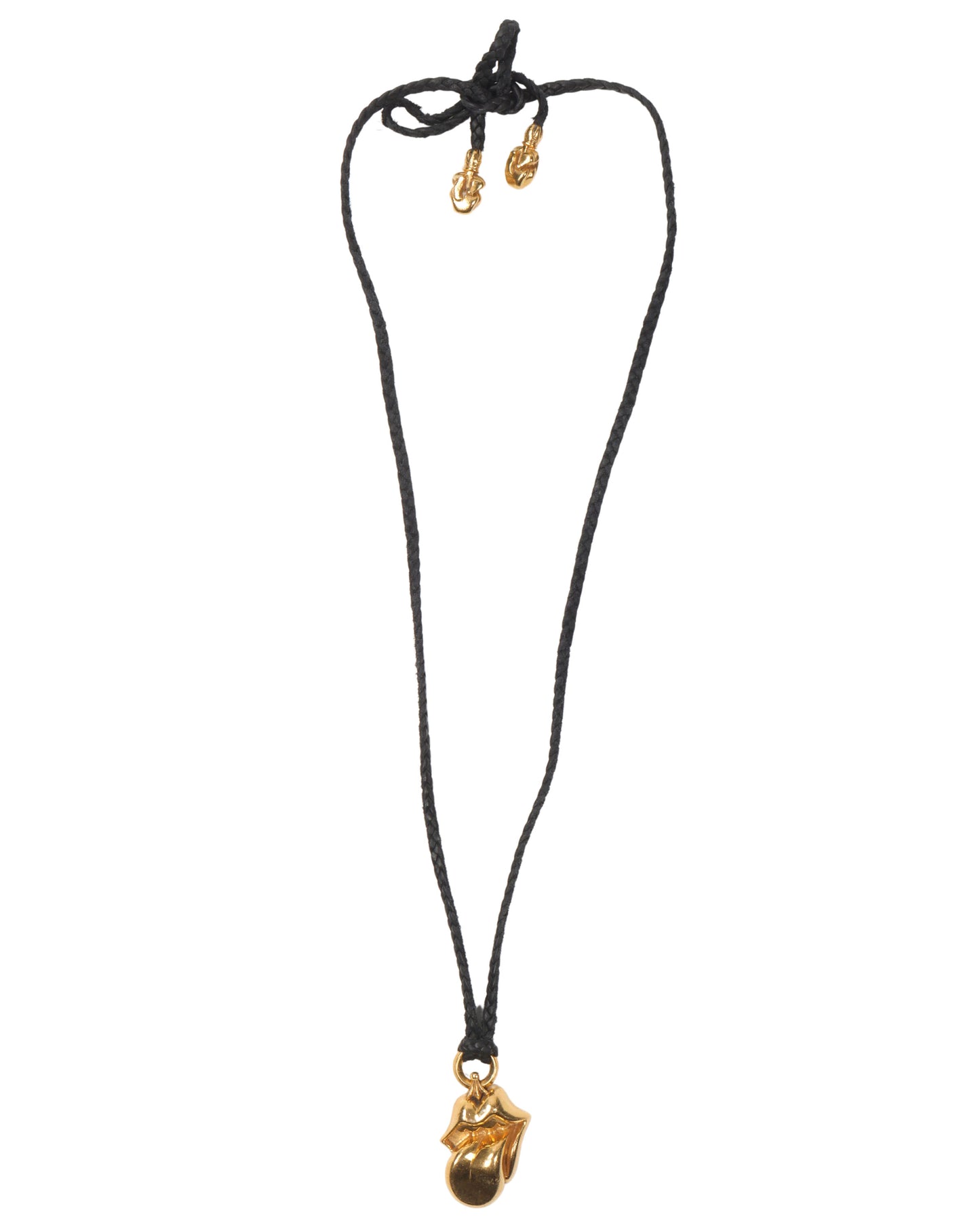 22k Gold Rolling Stones Pendant w/ Leather Necklace