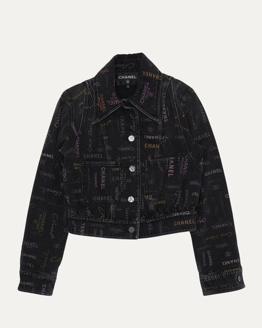 Cropped Multi-Logo Denim Jacket