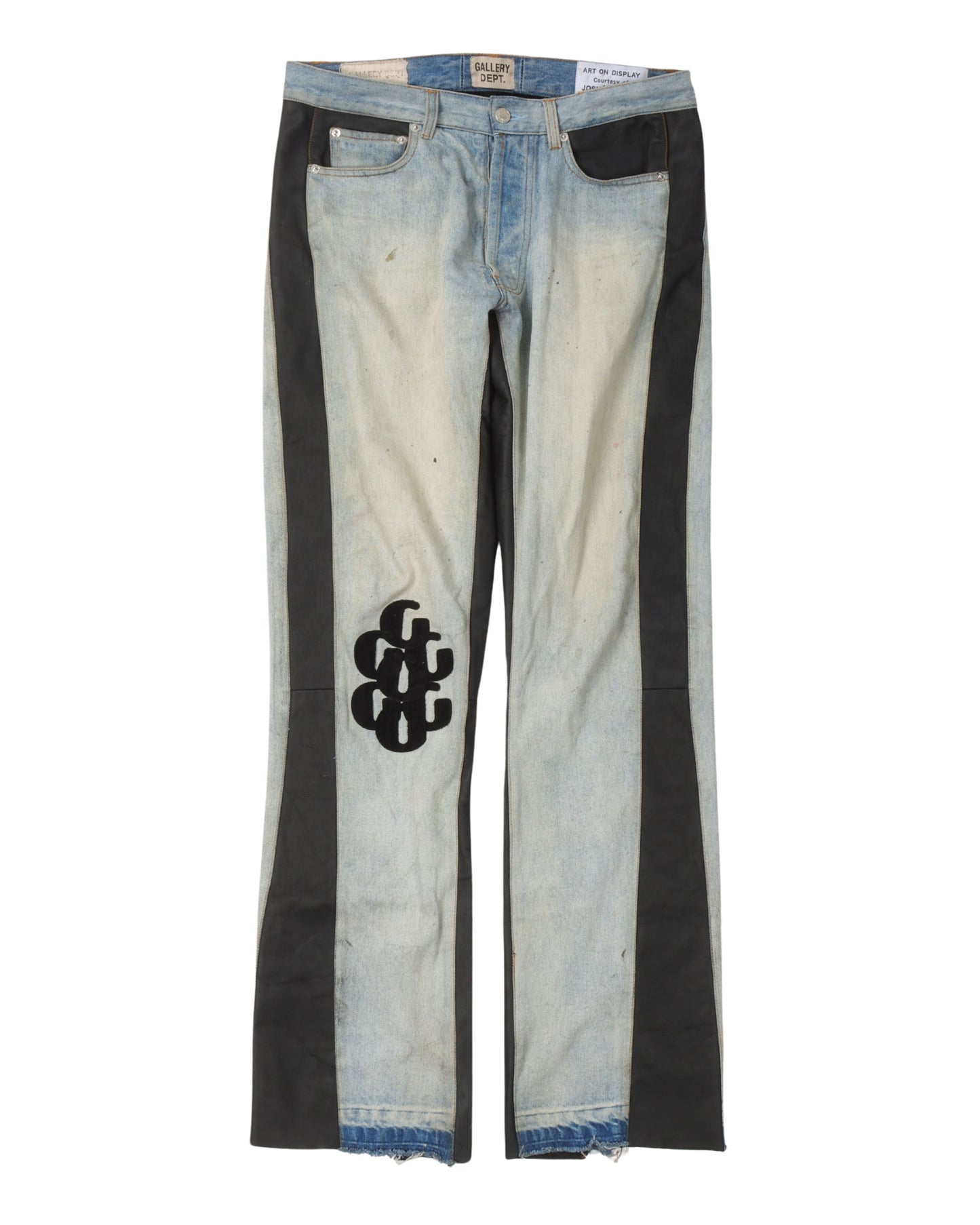G Patch La Flare Leather and Denim Pants
