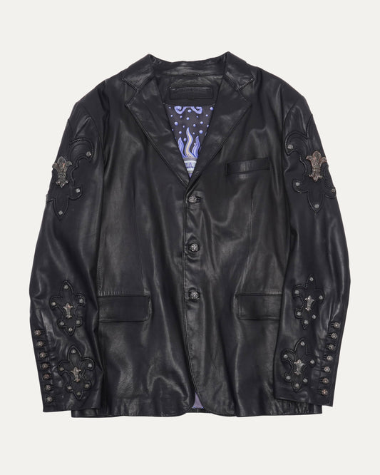 Hermes Scarf Lined Silver Embellished Leather Blazer