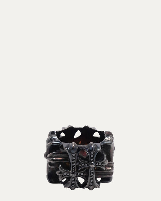 Black Diamond Rhodium Cemetery Cross Box Ring