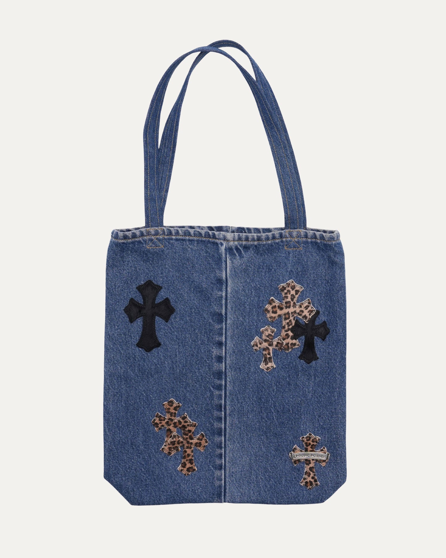 Denim Cross Patch Tote Bag