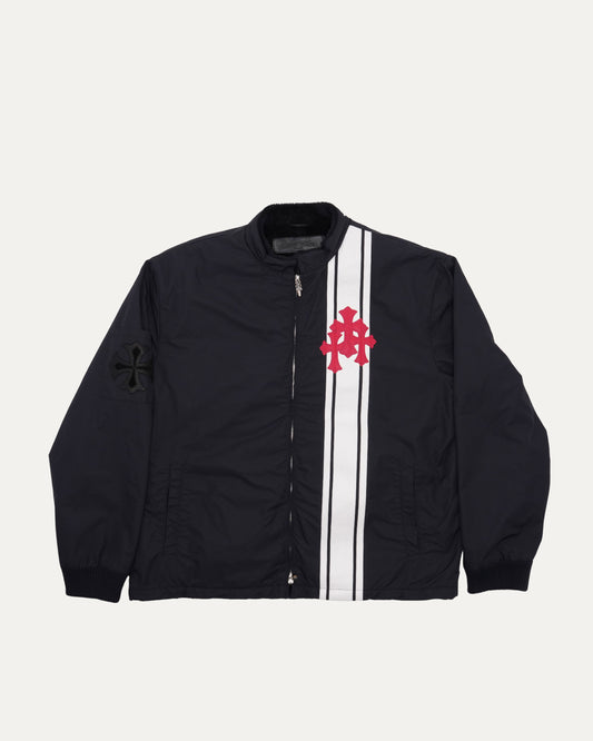 Faux Fur Lined Cobra Cross Patch Racing Jacket