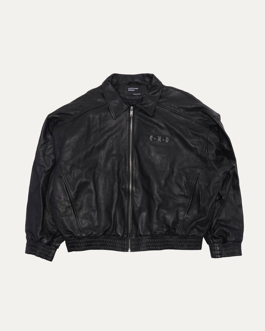Embroidered Logo Leather Jacket