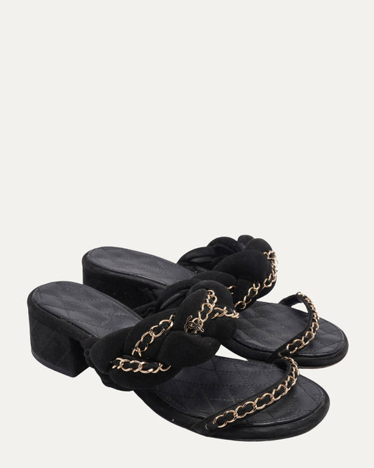 Chain Embellished Suede Slide Sandals