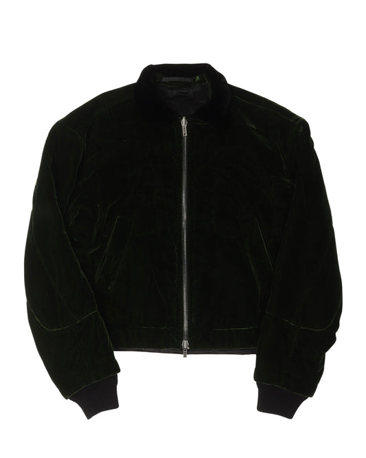 Reversible Green & Black Velour Bomber Jacket