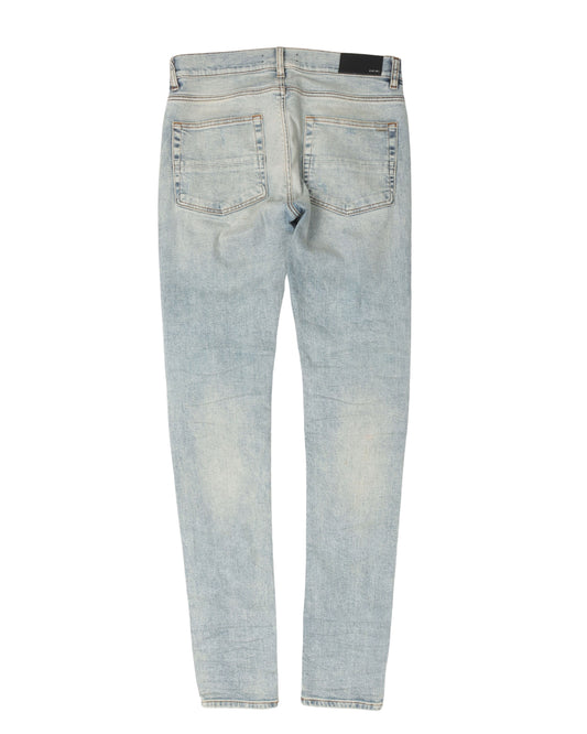 Light Wash Leather Repair Denim Jeans