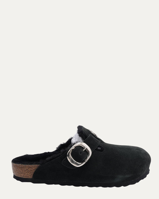 Dagger Embellished Shearling Lined Birkenstock Boston Suede Mule