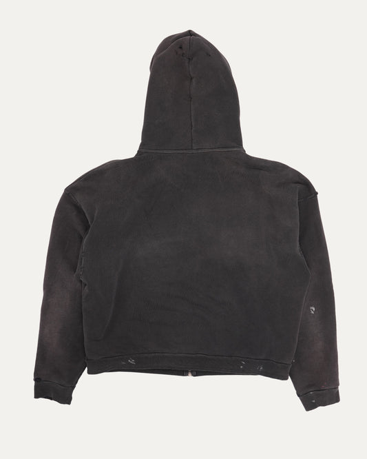 Distressed Logo Zip Up Hoodie