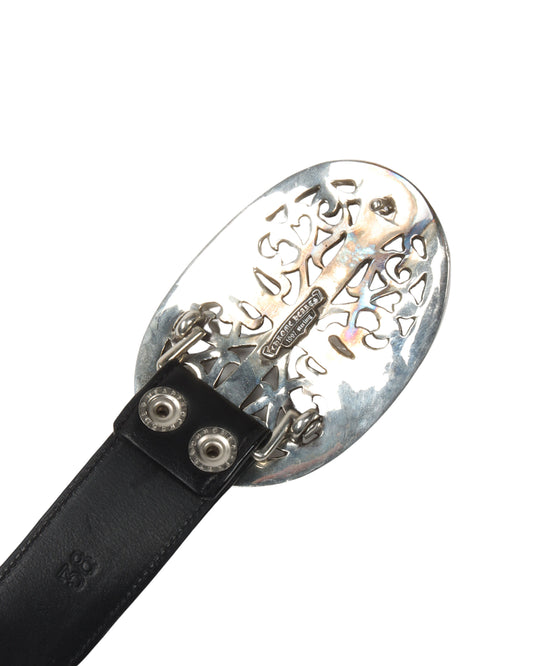 Leather Belt with XXL Oval Cross Buckle