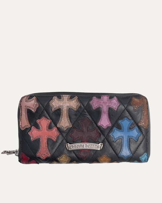 Cross Patch Quilted Long Zip Wallet