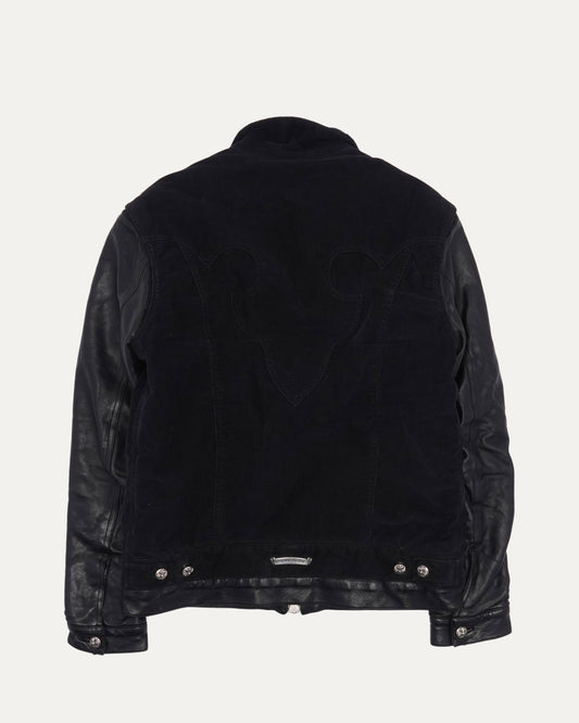 Corduroy and Leather Shearling Lined Trucker Jacket