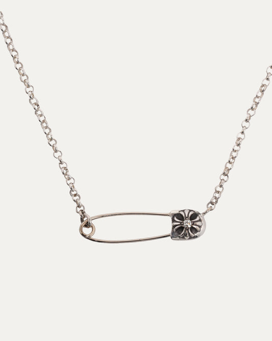 Diamond Safety Pin Roll Chain Necklace
