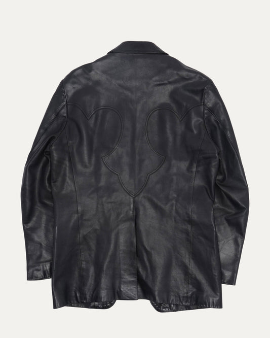 Fleur Yoke Leather Blazer with Diamond Plus Ball Chain Closure