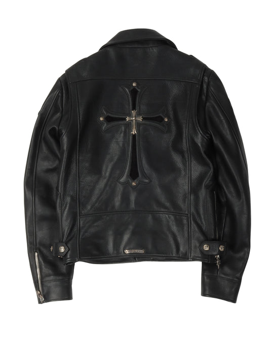 Silver Embellished Cross Patch Double Rider Jacket