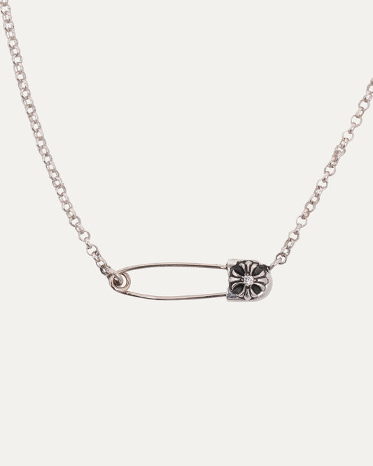 Diamond Safety Pin Roll Chain Necklace