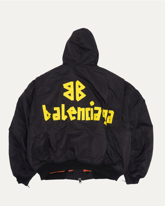 Tape Logo Hooded Bomber Jacket