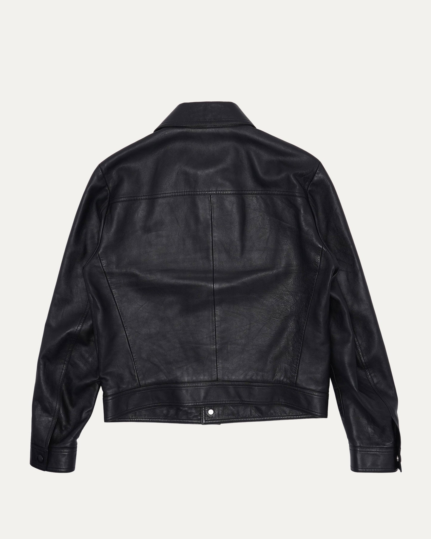 Snap Front Leather Trucker Jacket