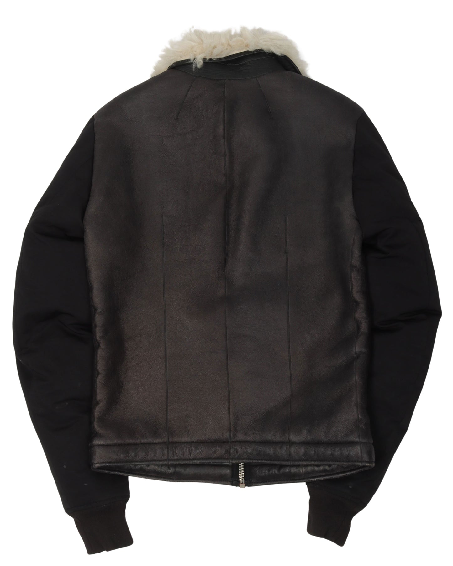 Shearling Leather Jacket w/ Cotton Sleeves