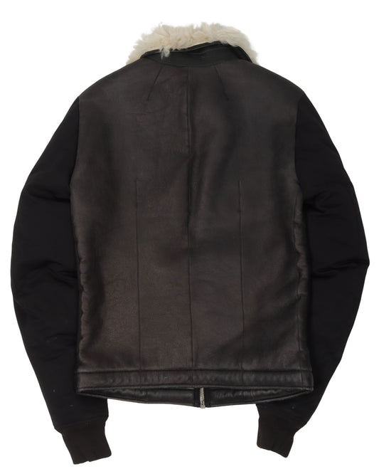 Shearling Leather Jacket w/ Cotton Sleeves