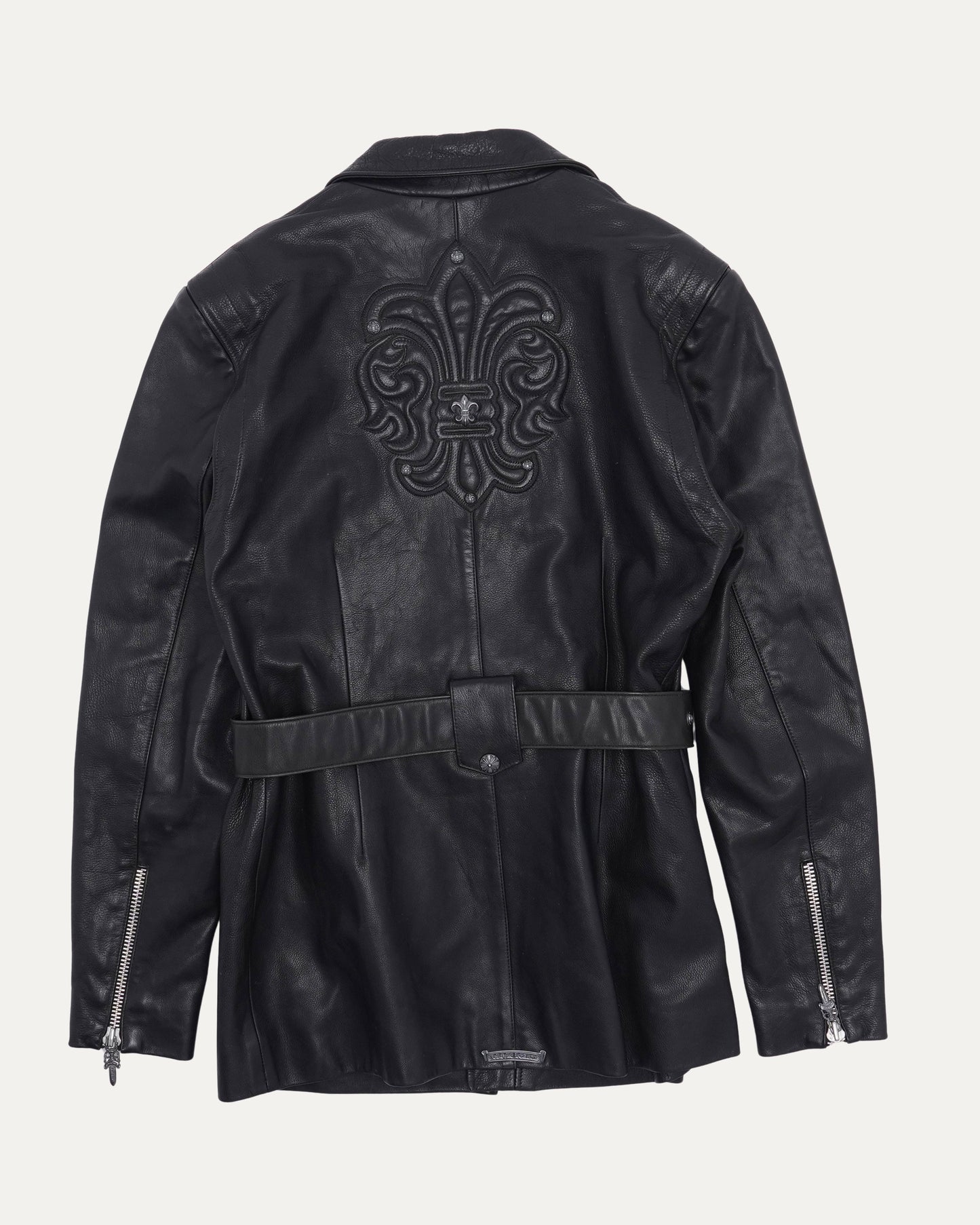 Leather Fleur Embellished Belted Jacket
