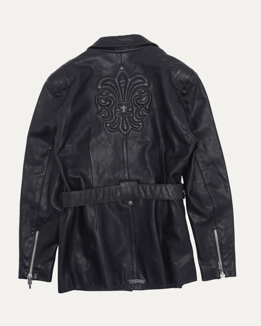 Leather Fleur Embellished Belted Jacket