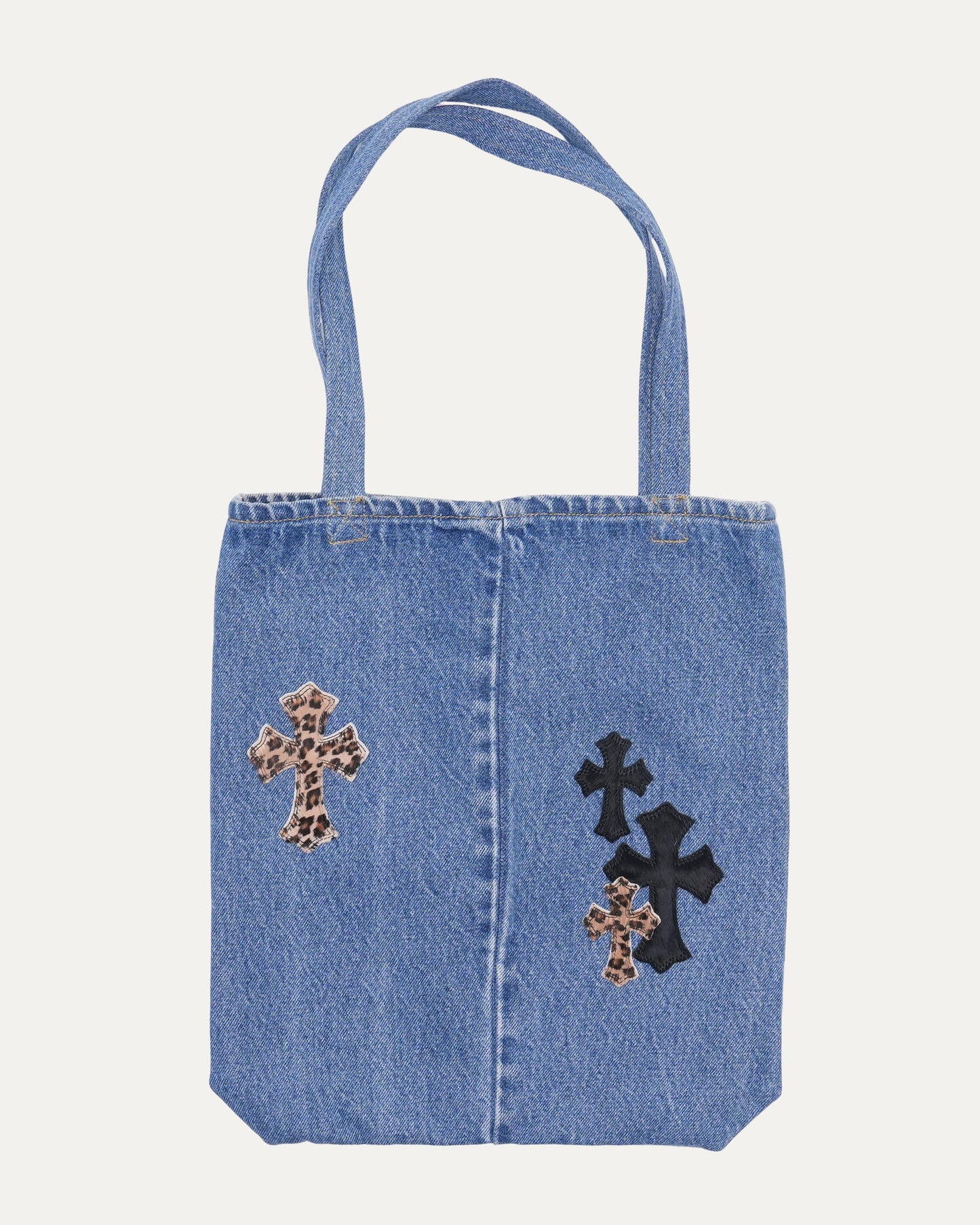 Denim Cross Patch Tote Bag