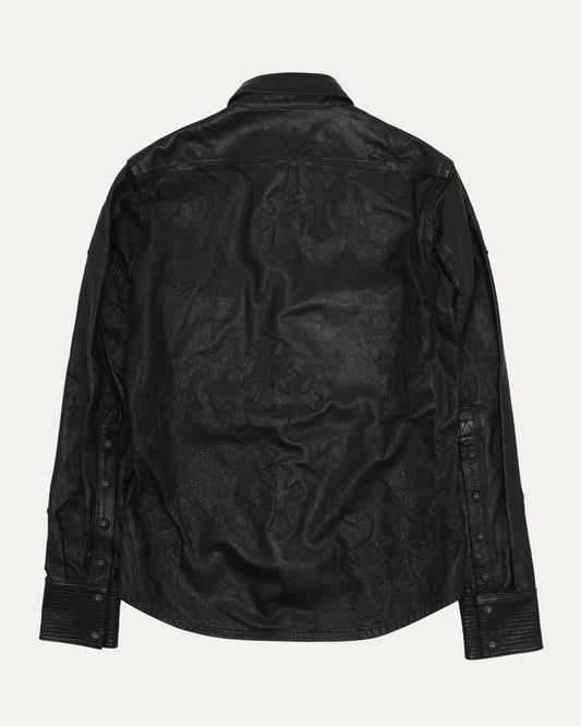 Fleur Yoke Leather Cross Patch Military Shirt