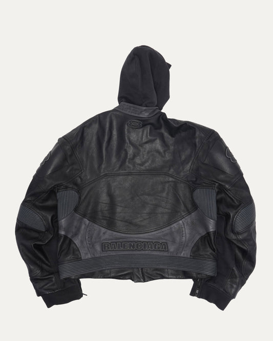 Hooded Leather Biker Jacket